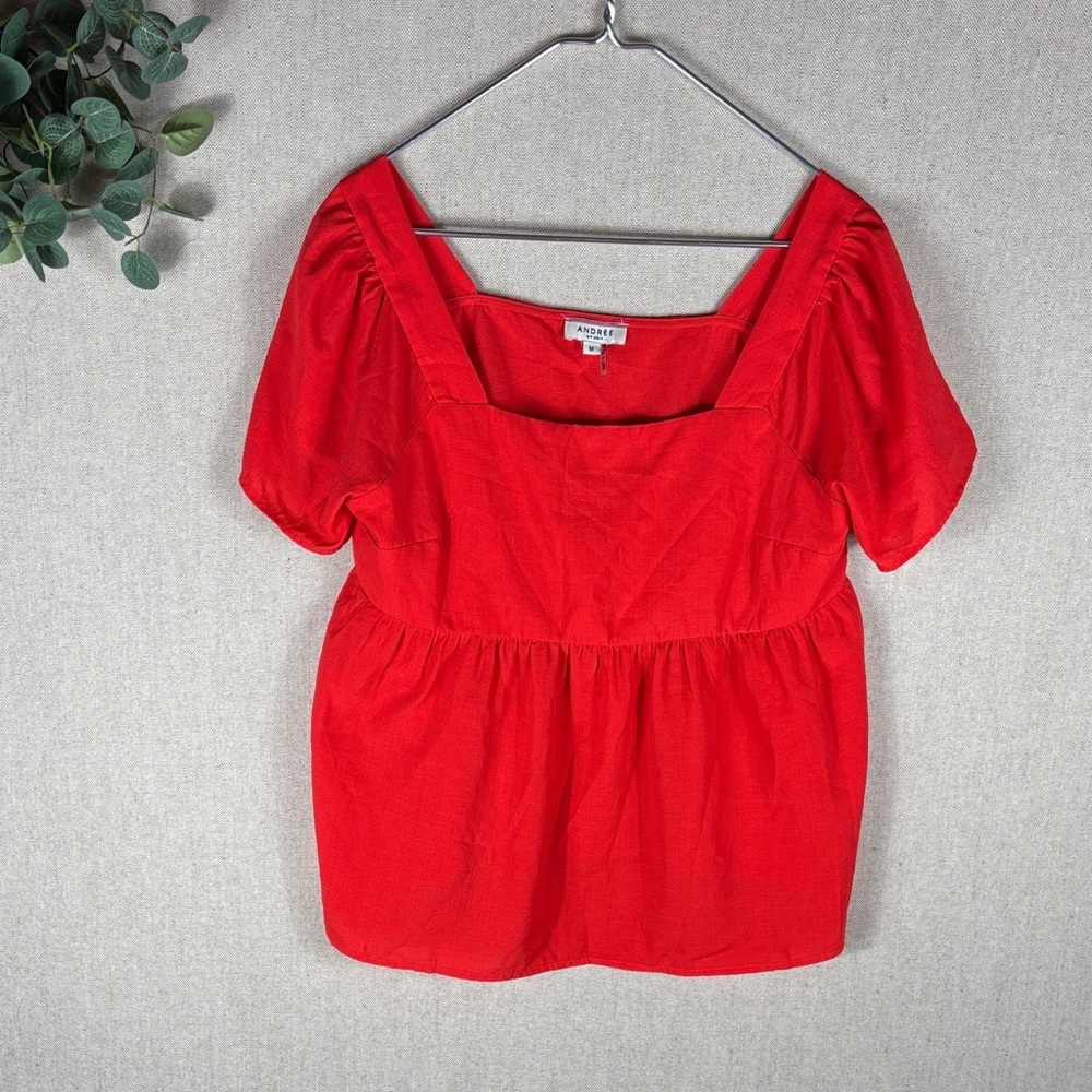 Andree by Unit > Red Square Neck Blouse Medium